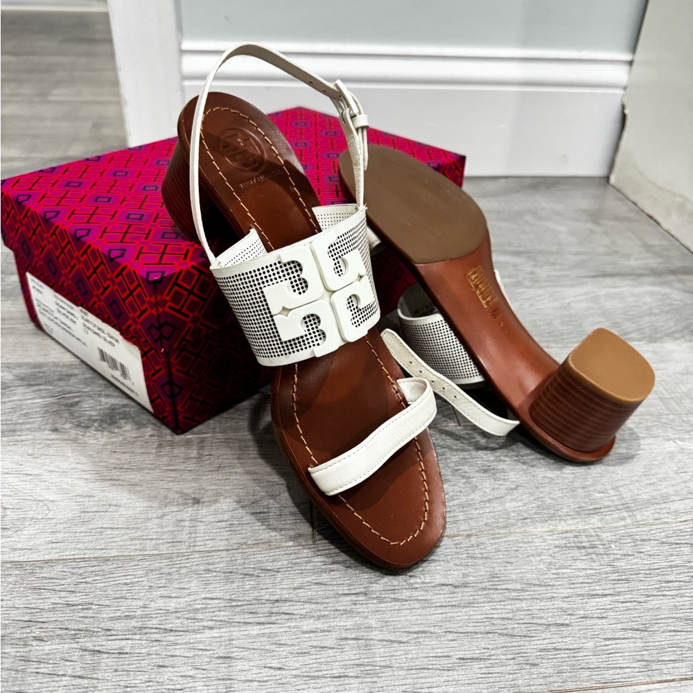 Tory Burch White and Tan Sandals